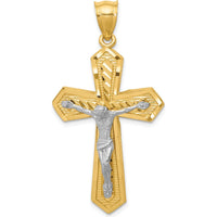 14K Two-Tone Diamond-cut Passion Crucifix Pendant with Sculpted Christ Figure - 47mm Length, 25mm Width by Oro Pregiato