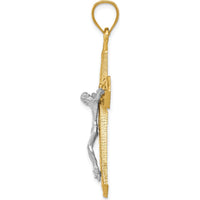 14K Two-Tone Diamond-cut Passion Crucifix Pendant with Sculpted Christ Figure - 47mm Length, 25mm Width by Oro Pregiato