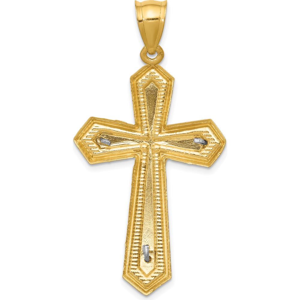 14K Two-Tone Diamond-cut Passion Crucifix Pendant with Sculpted Christ Figure - 47mm Length, 25mm Width by Oro Pregiato