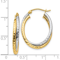 14K Two-Tone Diamond-cut Polished Oval Hoop Earrings - 17mm Length, 5mm Width by 0