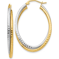 14K Two-Tone Diamond-Cut Polished Oval Hoop Earrings - 22mm Length by 0