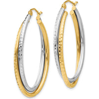 14K Two-Tone Diamond-Cut Polished Oval Hoop Earrings - 22mm Length by 0