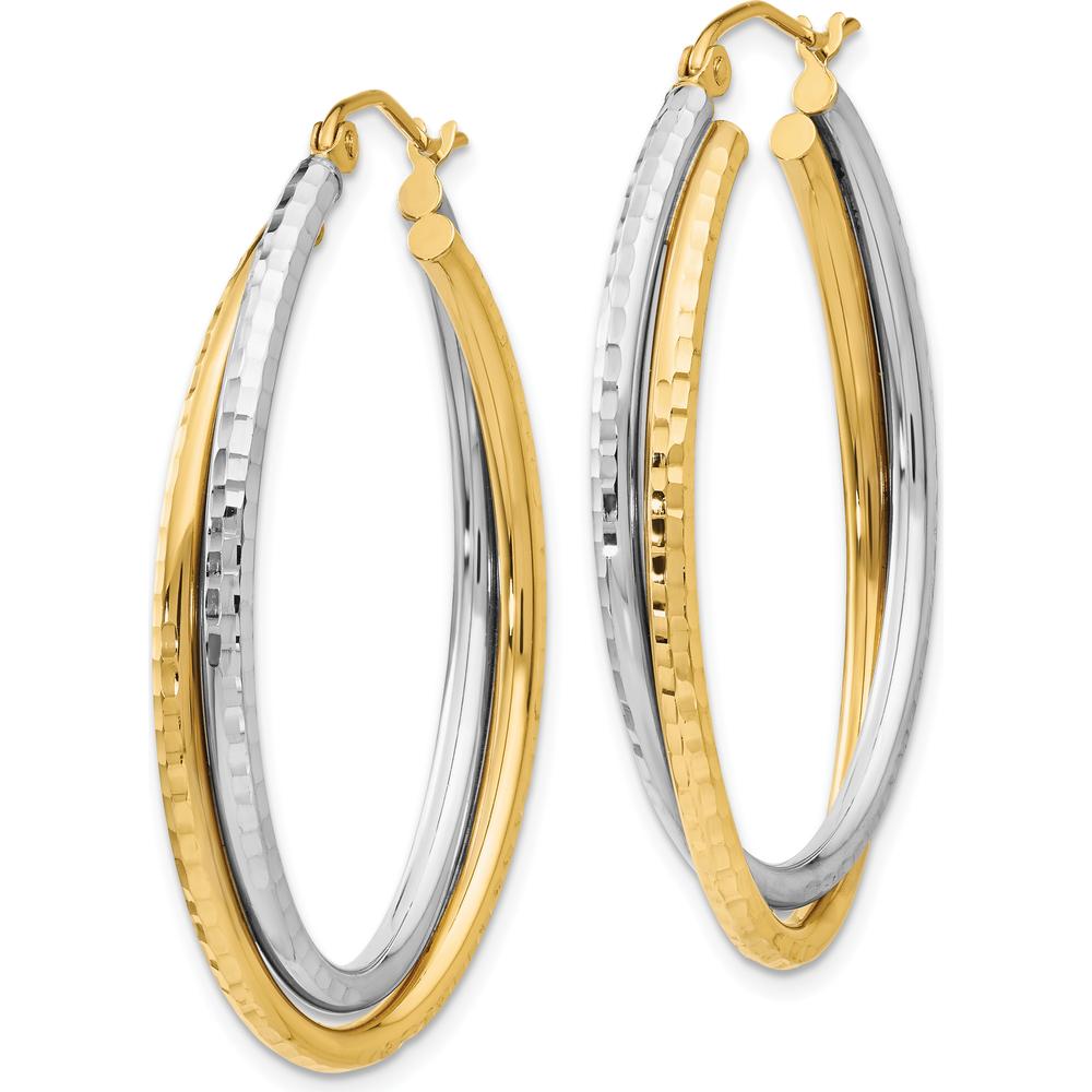 14K Two-Tone Diamond-Cut Polished Oval Hoop Earrings - 22mm Length by 0