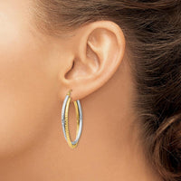 14K Two-Tone Diamond-Cut Polished Oval Hoop Earrings - 22mm Length by 0