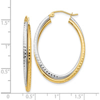 14K Two-Tone Diamond-Cut Polished Oval Hoop Earrings - 22mm Length by 0