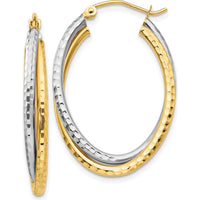 14K Two-Tone Diamond-Cut Polished Oval Hoop Earrings - Elegant Modern Design in Yellow and White Gold by 0