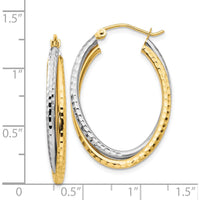 14K Two-Tone Diamond-Cut Polished Oval Hoop Earrings - Elegant Modern Design in Yellow and White Gold by 0
