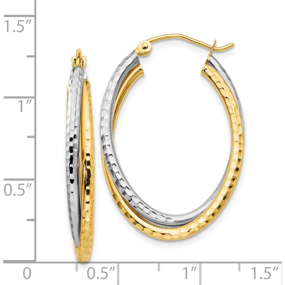 14K Two-Tone Diamond-Cut Polished Oval Hoop Earrings - Elegant Modern Design in Yellow and White Gold by 0
