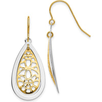 14K Two-Tone Diamond-Cut Polished Teardrop Dangle Earrings - 38mm Length by 0