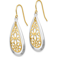 14K Two-Tone Diamond-Cut Polished Teardrop Dangle Earrings - 38mm Length by 0