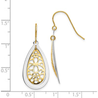 14K Two-Tone Diamond-Cut Polished Teardrop Dangle Earrings - 38mm Length by 0
