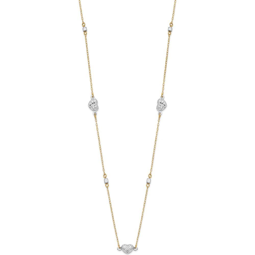 14K Two-Tone Diamond-Cut Puffed Hearts Necklace - 18" by 0