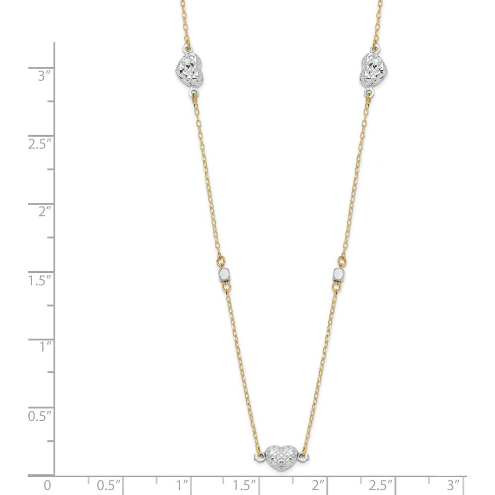14K Two-Tone Diamond-Cut Puffed Hearts Necklace - 18" by 0