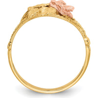 14K Two-Tone Diamond-Cut Rose Ring with Gold Leaves and Textured Band by 0