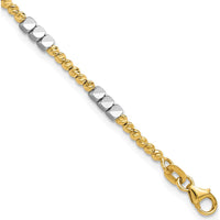 14K Two-Tone Diamond-Cut Round and Square Beaded 7.5" Bracelet by 0