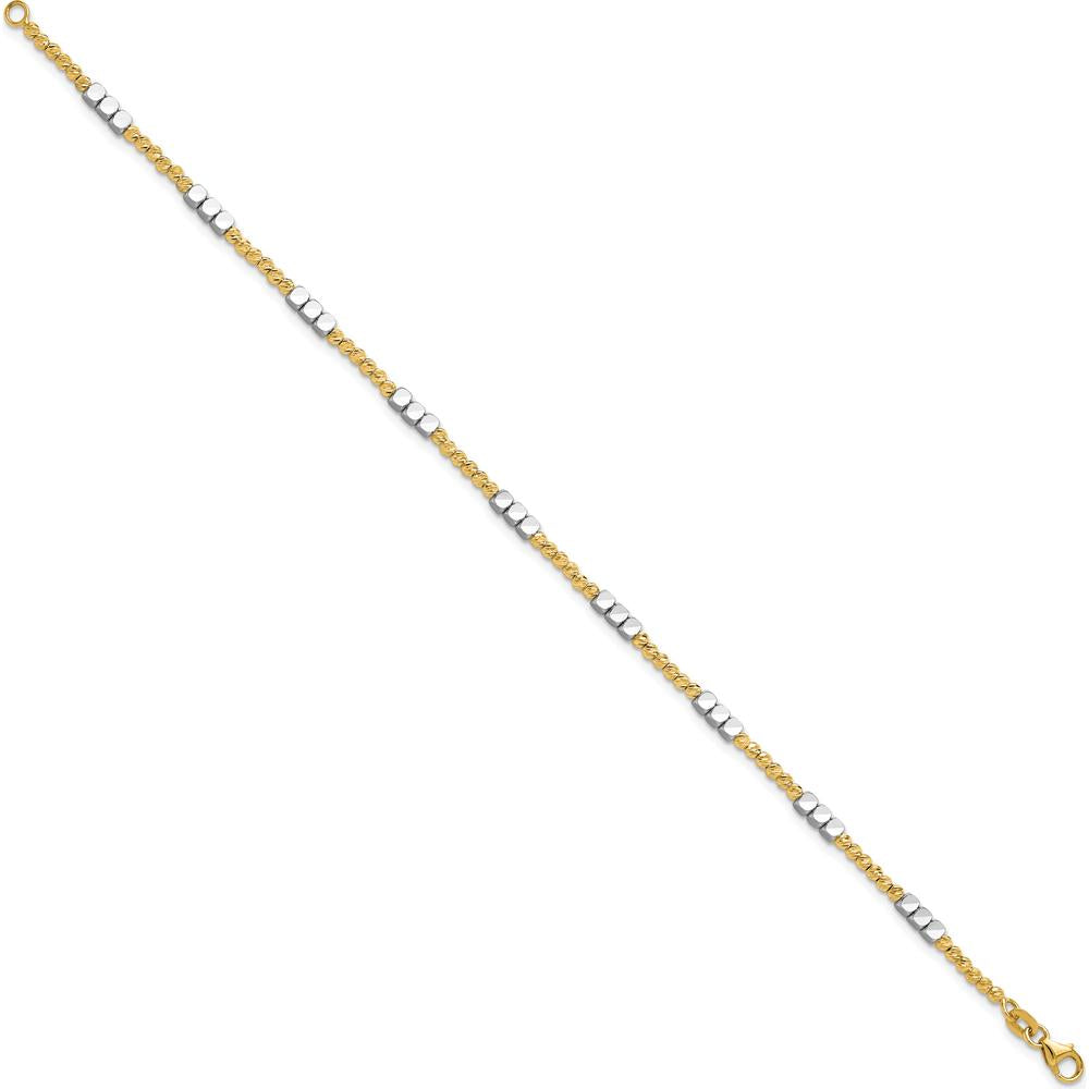 14K Two-Tone Diamond-Cut Round and Square Beaded 7.5" Bracelet by 0