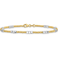 14K Two-Tone Diamond-Cut Round and Square Beaded 7.5" Bracelet by 0