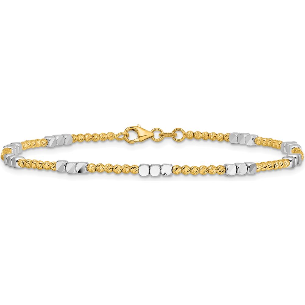14K Two-Tone Diamond-Cut Round and Square Beaded 7.5" Bracelet by 0