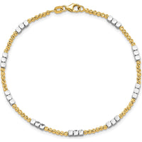 14K Two-Tone Diamond-Cut Round and Square Beaded 7.5" Bracelet by 0