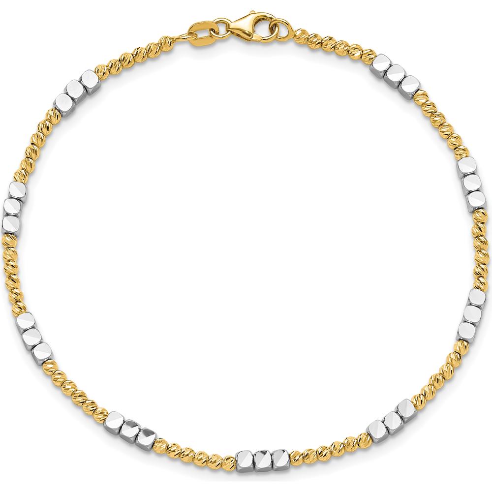 14K Two-Tone Diamond-Cut Round and Square Beaded 7.5" Bracelet by 0