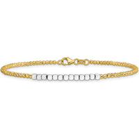 14K Two-Tone Diamond-Cut Square and Round Beaded 7.5" Bracelet by 0