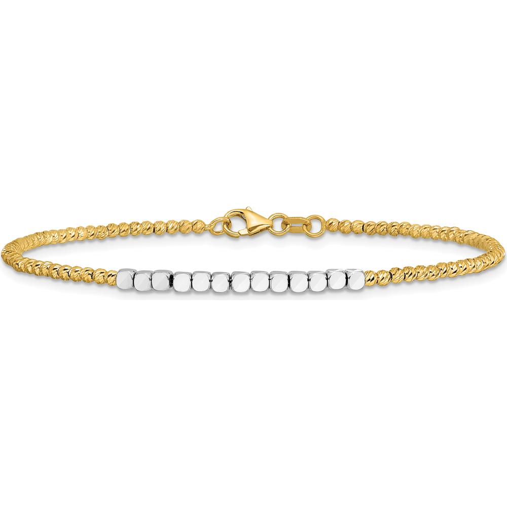 14K Two-Tone Diamond-Cut Square and Round Beaded 7.5" Bracelet by 0