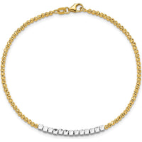 14K Two-Tone Diamond-Cut Square and Round Beaded 7.5" Bracelet by 0