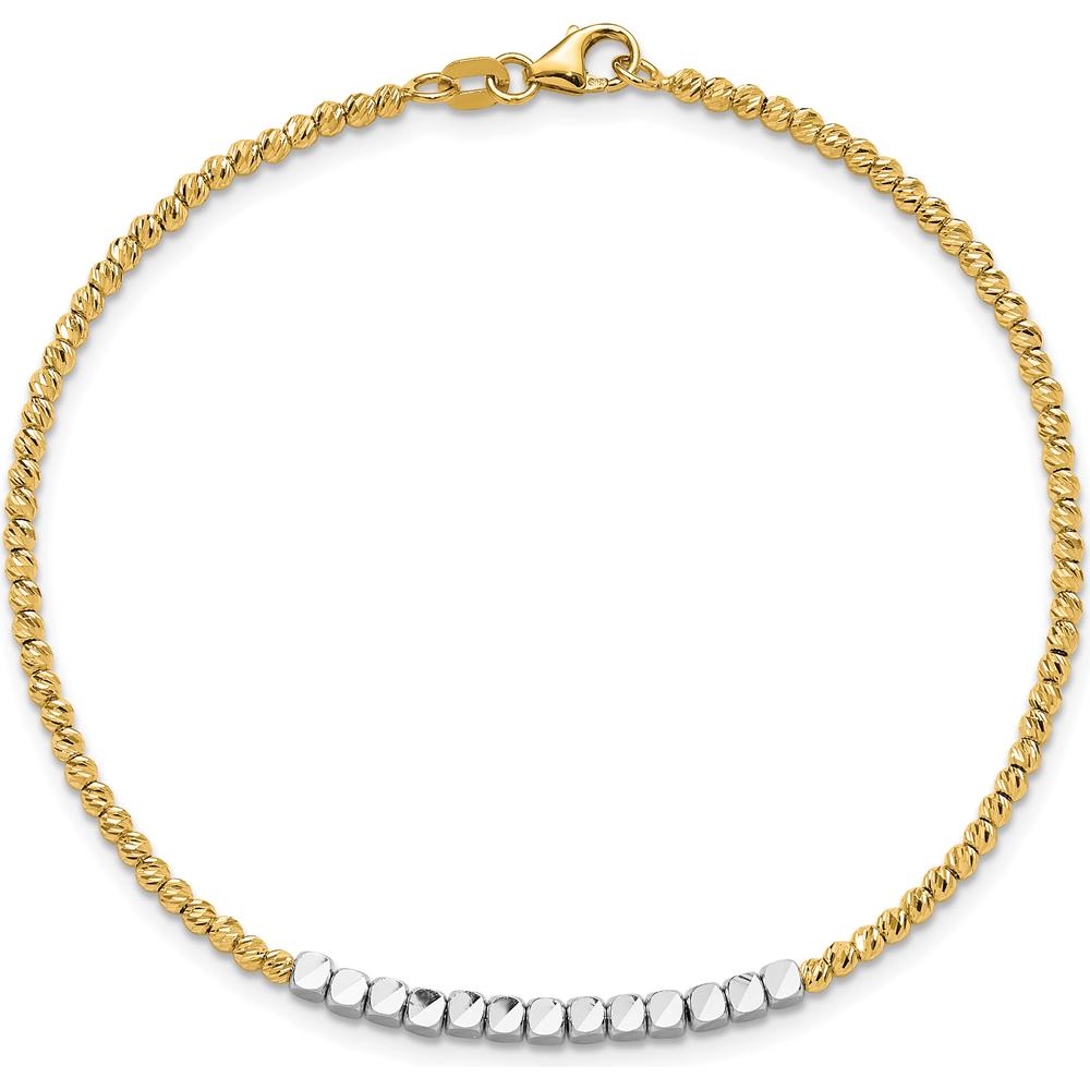 14K Two-Tone Diamond-Cut Square and Round Beaded 7.5" Bracelet by 0