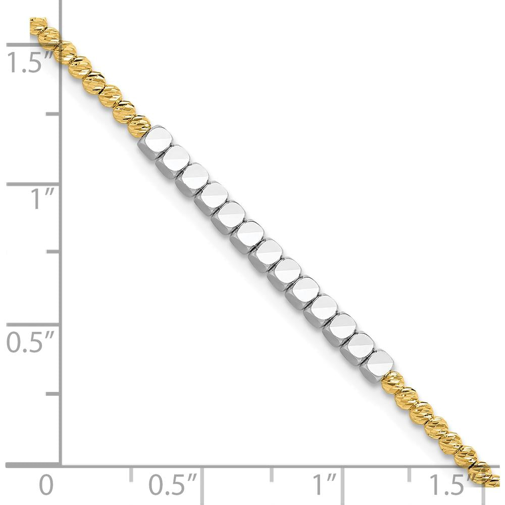 14K Two-Tone Diamond-Cut Square and Round Beaded 7.5" Bracelet by 0