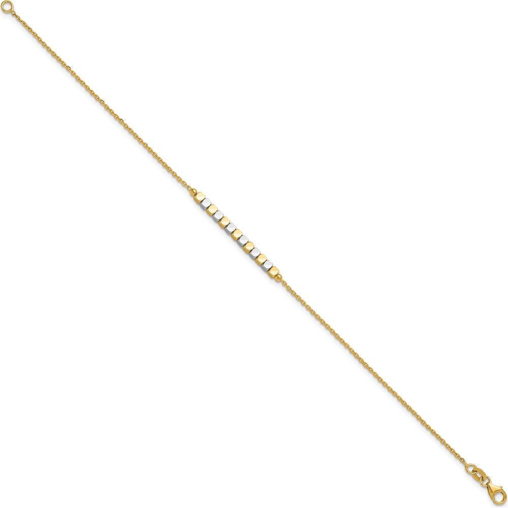 14K Two-Tone Diamond-Cut Square Beaded Bracelet - 7.5" Length by 0