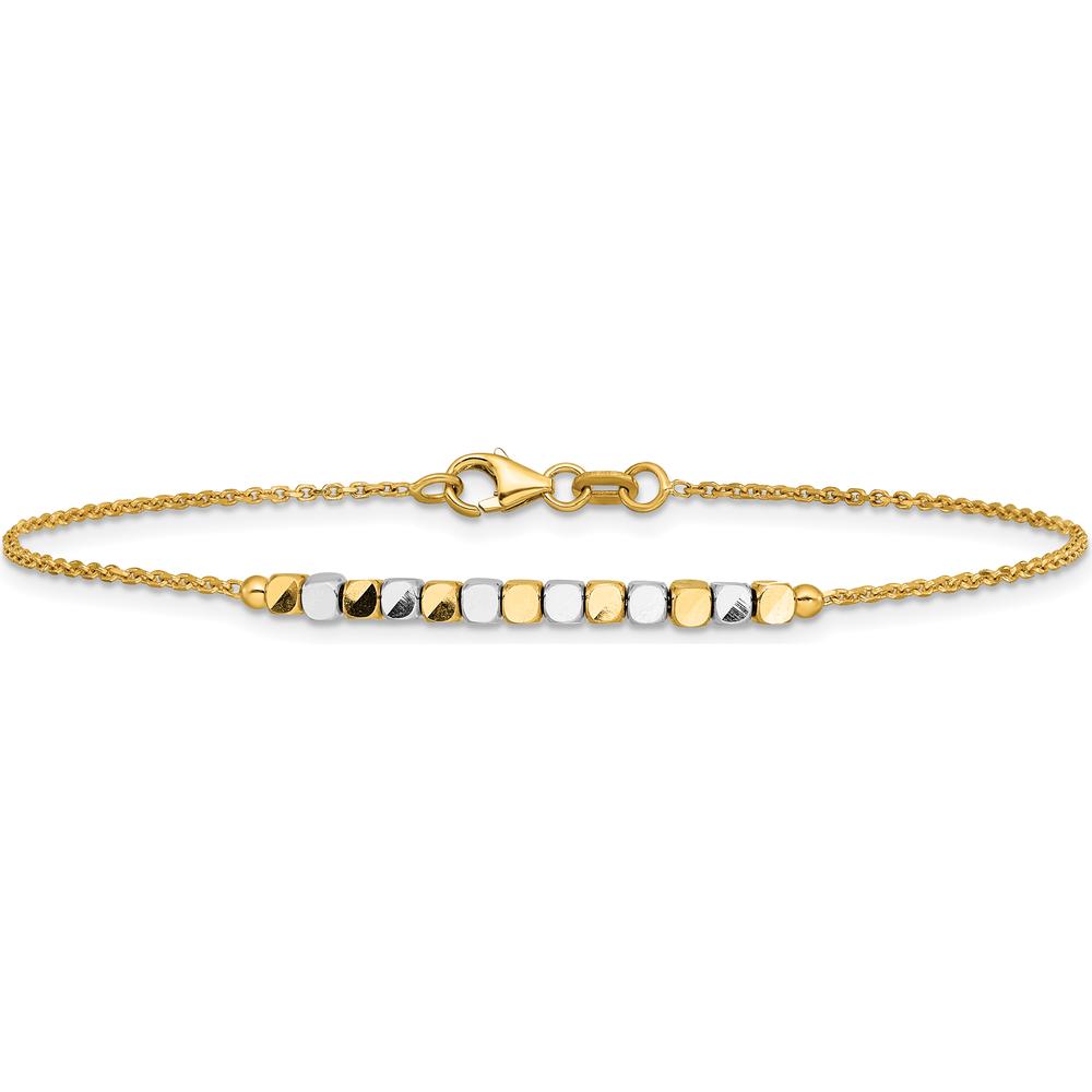 14K Two-Tone Diamond-Cut Square Beaded Bracelet - 7.5" Length by 0