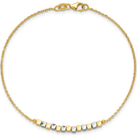 14K Two-Tone Diamond-Cut Square Beaded Bracelet - 7.5" Length by 0