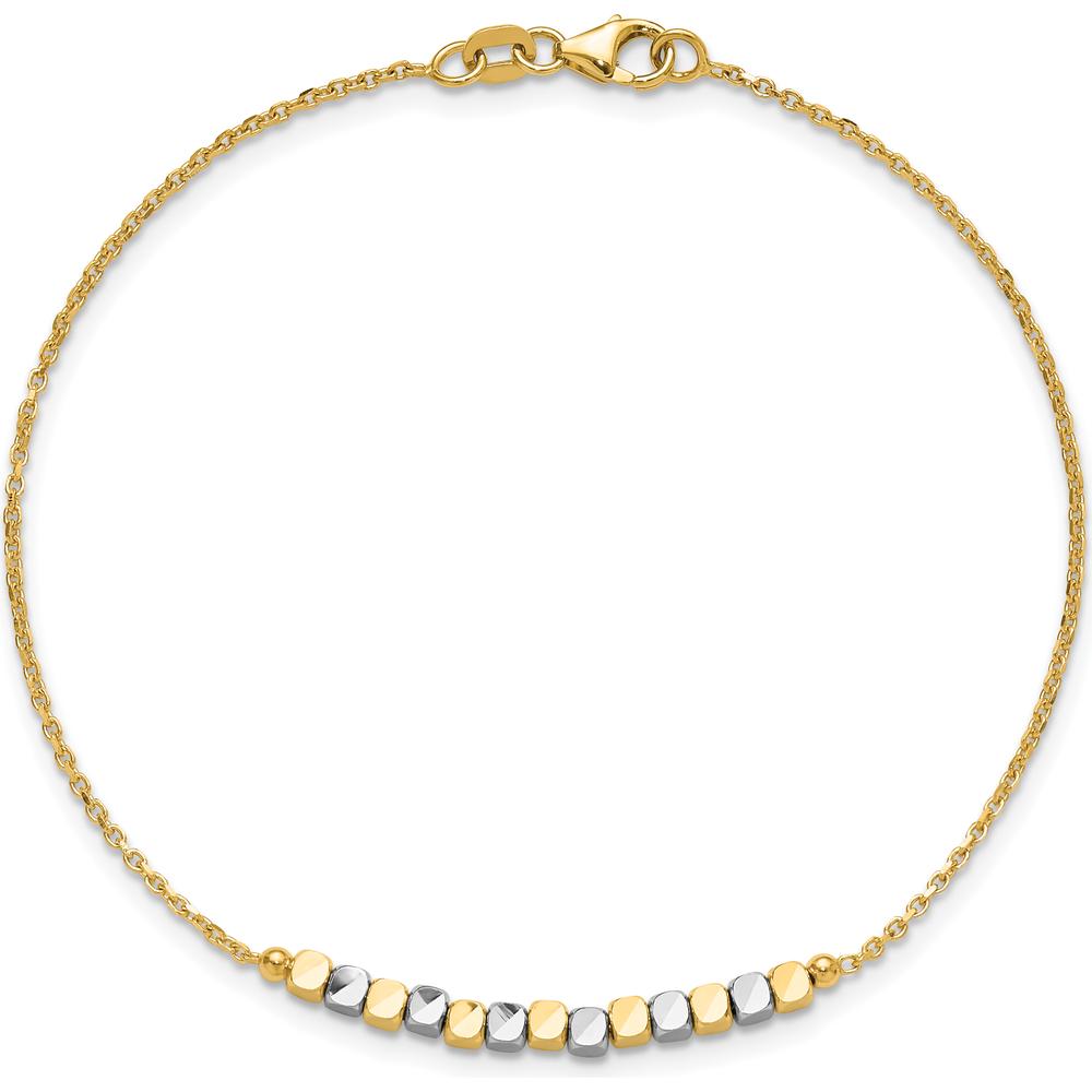 14K Two-Tone Diamond-Cut Square Beaded Bracelet - 7.5" Length by 0