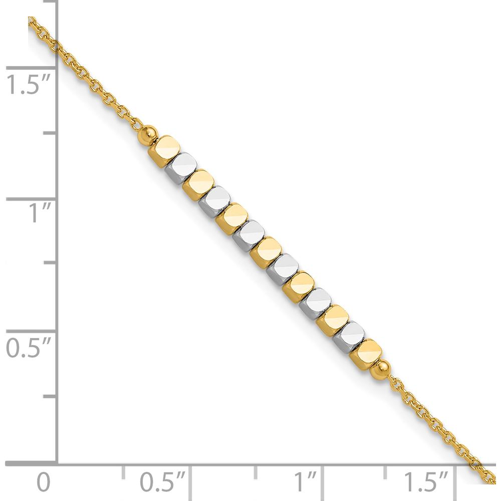 14K Two-Tone Diamond-Cut Square Beaded Bracelet - 7.5" Length by 0