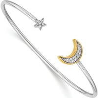 14K Two-Tone Diamond Moon and Star Cuff Bangle Bracelet - 1/6 Carats Total Diamond Weight by Monteluci Fine Jewelry