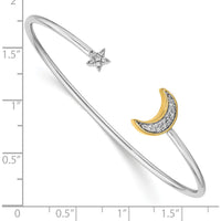 14K Two-Tone Diamond Moon and Star Cuff Bangle Bracelet - 1/6 Carats Total Diamond Weight by Monteluci Fine Jewelry
