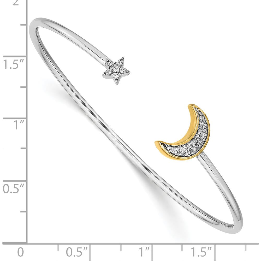 14K Two-Tone Diamond Moon and Star Cuff Bangle Bracelet - 1/6 Carats Total Diamond Weight by Monteluci Fine Jewelry