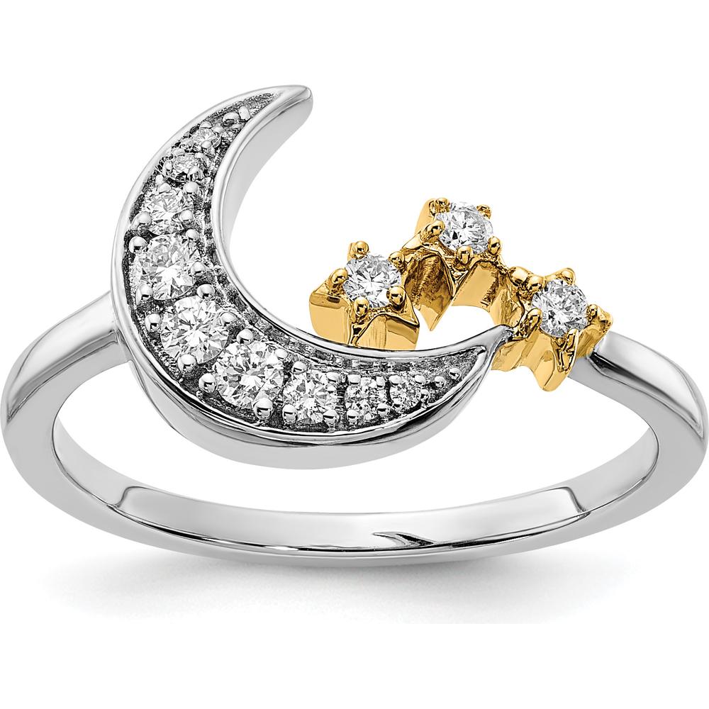14K Two-Tone Diamond Moon with 3 Stars Ring - 0.06 Carat Total Diamond Weight by 0