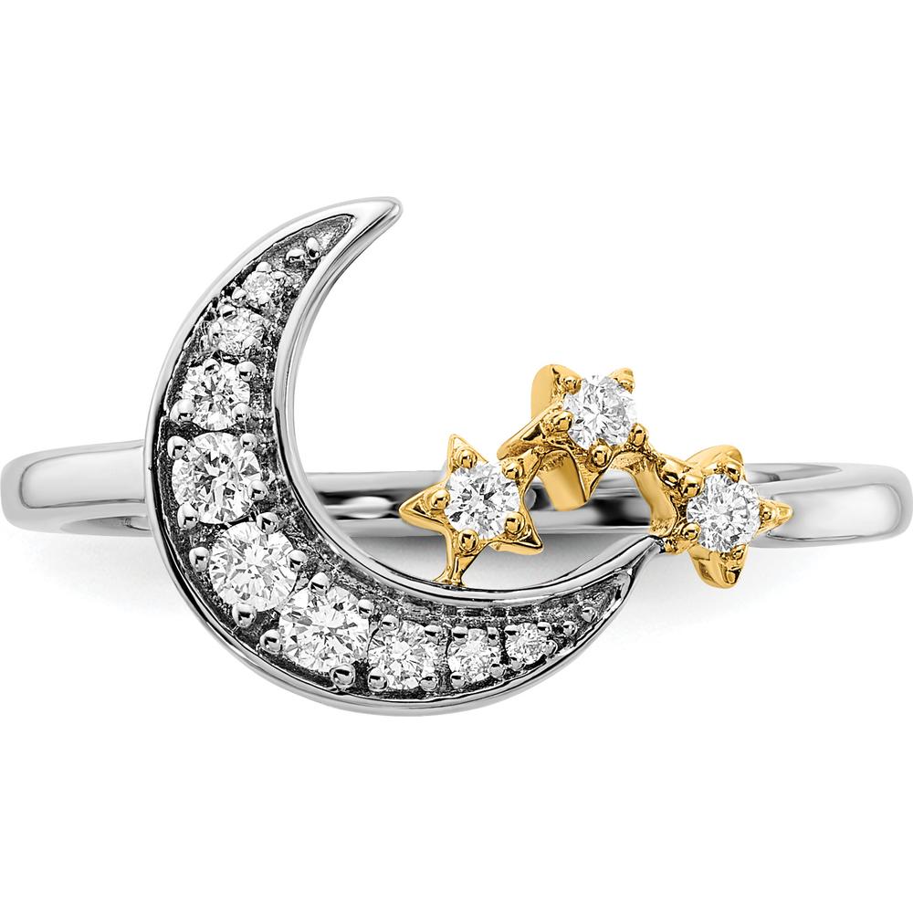 14K Two-Tone Diamond Moon with 3 Stars Ring - 0.06 Carat Total Diamond Weight by 0
