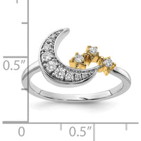 14K Two-Tone Diamond Moon with 3 Stars Ring - 0.06 Carat Total Diamond Weight by 0