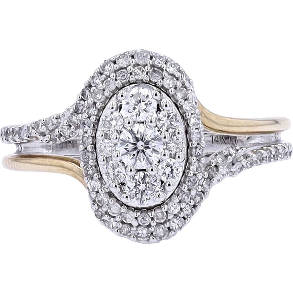 14K Two-Tone Diamond Oval Cluster Ring - 0.65 Carat Total Diamond Weight