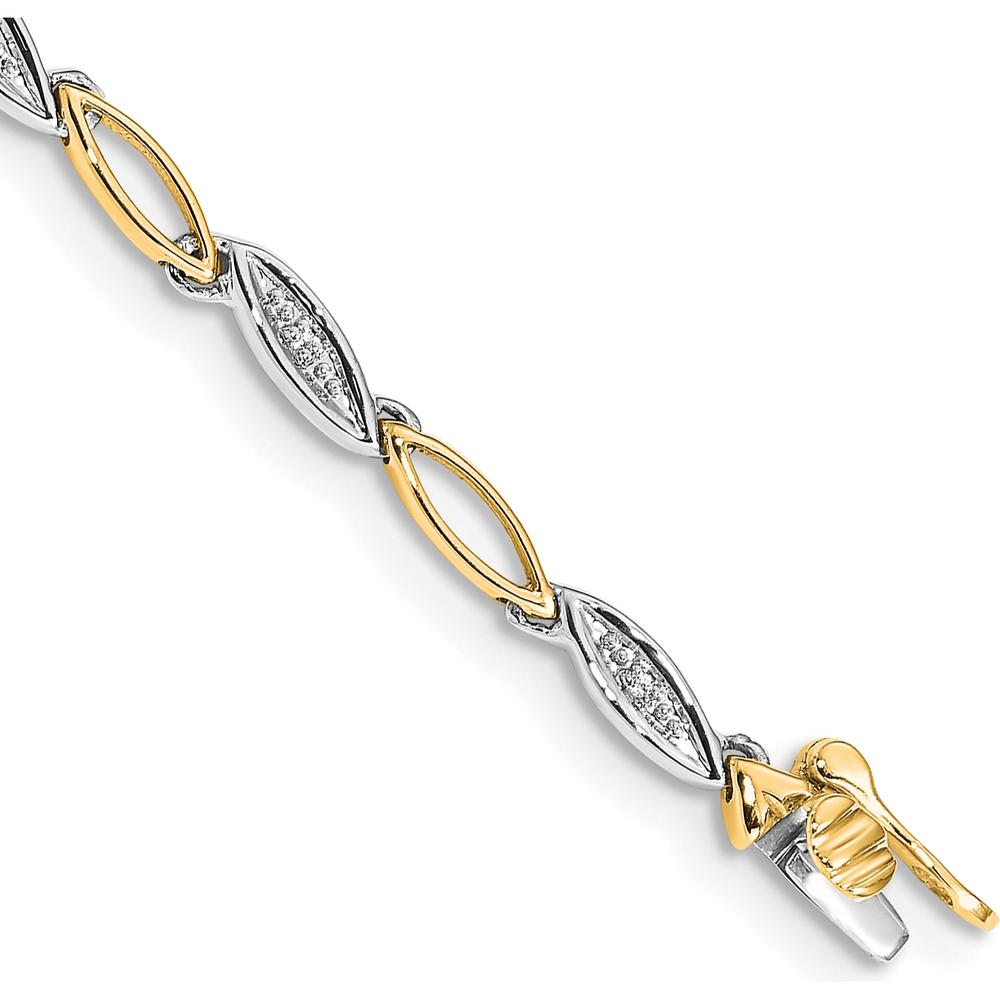 14K Two-Tone Diamond Oval Link Bracelet with Round Diamonds - 1/20 Carat Total Diamond Weight by Monteluci Fine Jewelry