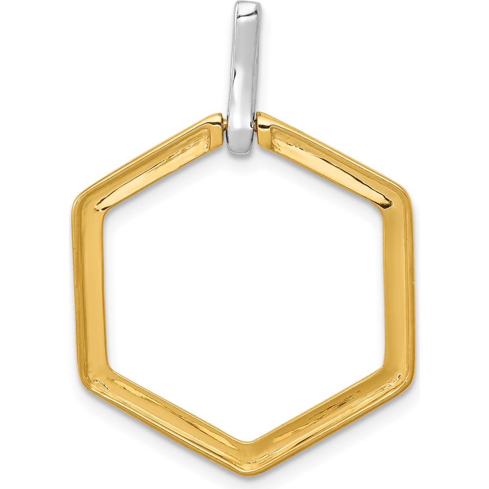 14K Two-Tone Diamond Pendant with Round Diamonds in Fancy Hexagon Shape - 0.012 Carat Total Diamond Weight by Monteluci Fine Jewelry