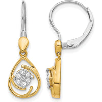 14K Two-Tone Diamond Teardrop Dangle Earrings - 0.01 Carat Total Diamond Weight by Monteluci Fine Jewelry