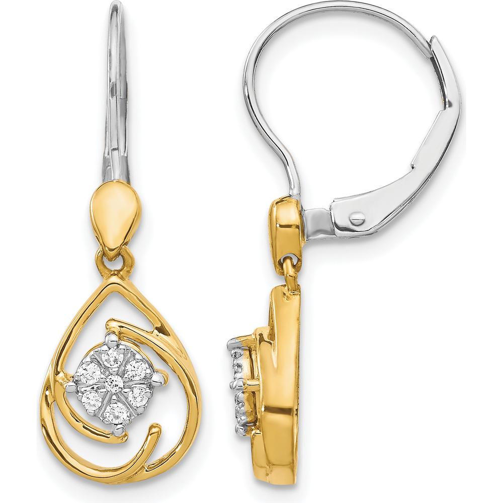14K Two-Tone Diamond Teardrop Dangle Earrings - 0.01 Carat Total Diamond Weight by Monteluci Fine Jewelry