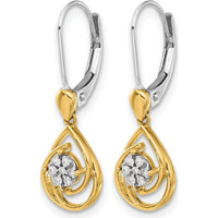 14K Two-Tone Diamond Teardrop Dangle Earrings - 0.01 Carat Total Diamond Weight by Monteluci Fine Jewelry