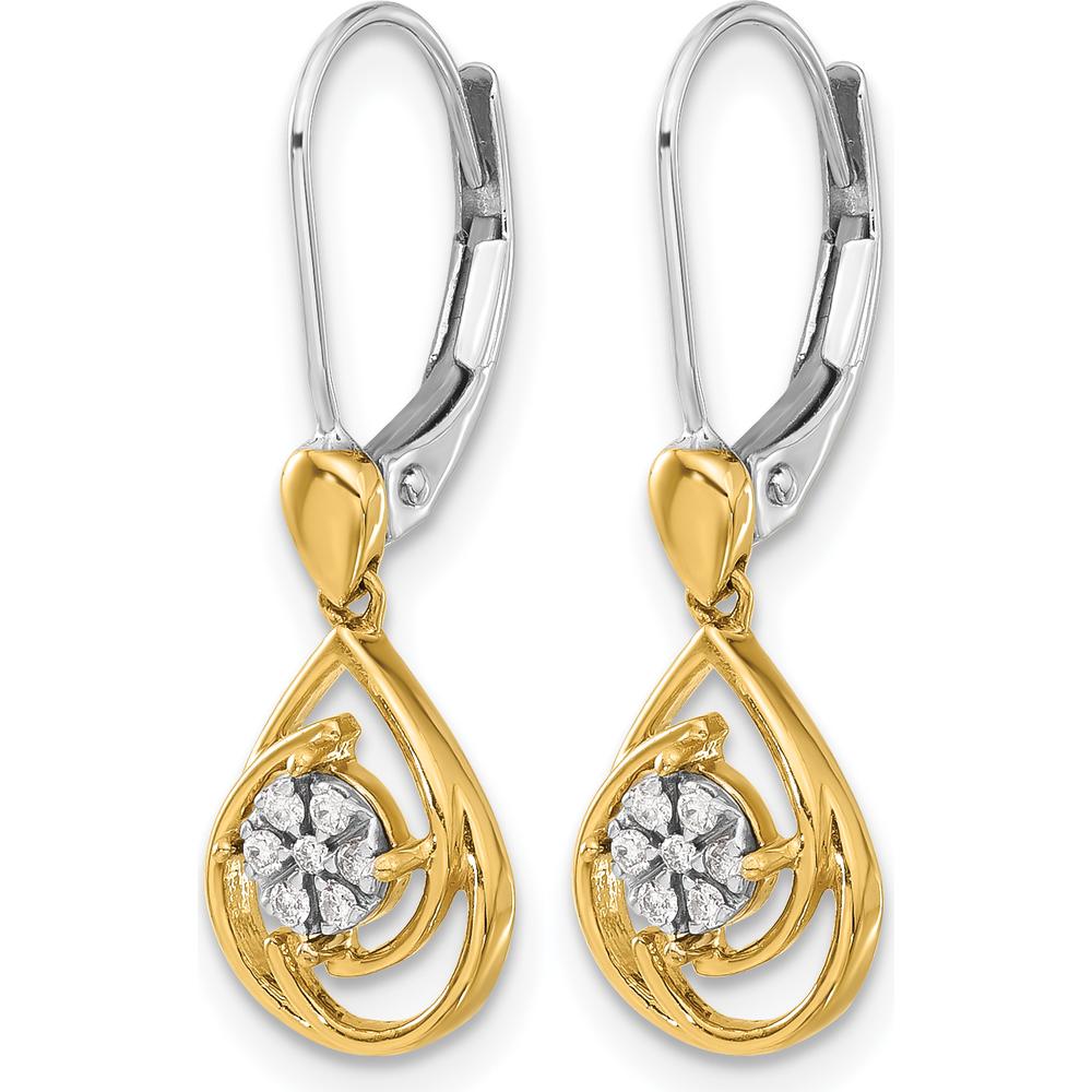 14K Two-Tone Diamond Teardrop Dangle Earrings - 0.01 Carat Total Diamond Weight by Monteluci Fine Jewelry