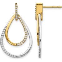 14K Two-Tone Diamond Teardrop Earrings with Round Diamonds - 0.006 Carats Total Diamond Weight by Monteluci Fine Jewelry