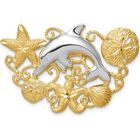 14K Two-Tone Dolphin and Starfish Pendant with Textured Design - Fits up to 6mm Omega Slide by Oro Pregiato
