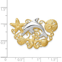 14K Two-Tone Dolphin and Starfish Pendant with Textured Design - Fits up to 6mm Omega Slide by Oro Pregiato